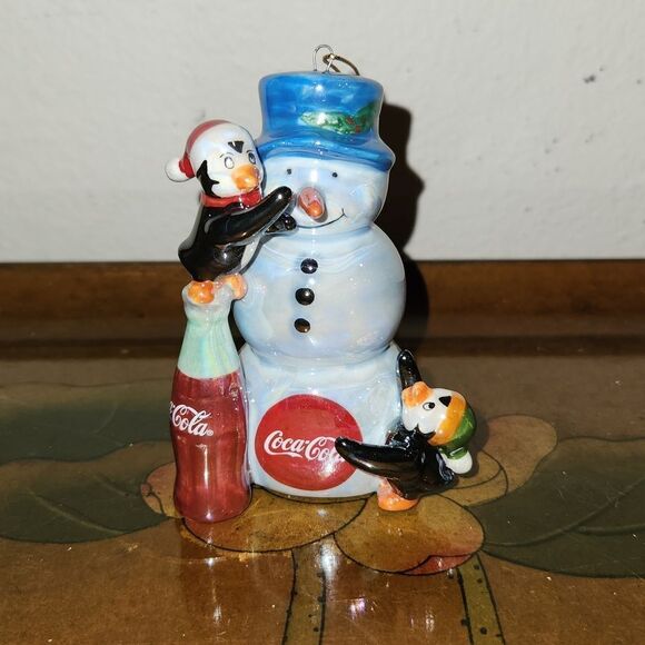 Coca-Cola 2003 Snowman Penguins Christmas Ornament Vintage - Picture 1 of 3